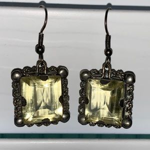 Vintage Sterling Silver Square Earrings Yellow